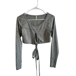 Free People Movement Wrap Longsleeve Workout Top Sz XS Gray Athletic Cut Out